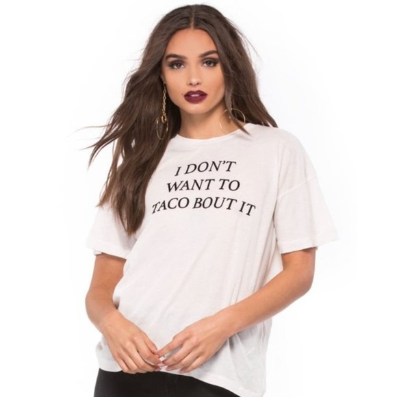 Wildfox White/Black I Don't Want To Taco Bout It "Taco Talk"  Graphic Slub Tee S - Picture 1 of 4